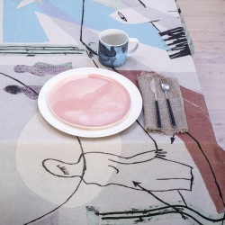Eros i Psyche - obrus w pastelowych kolorach, len, bawełna